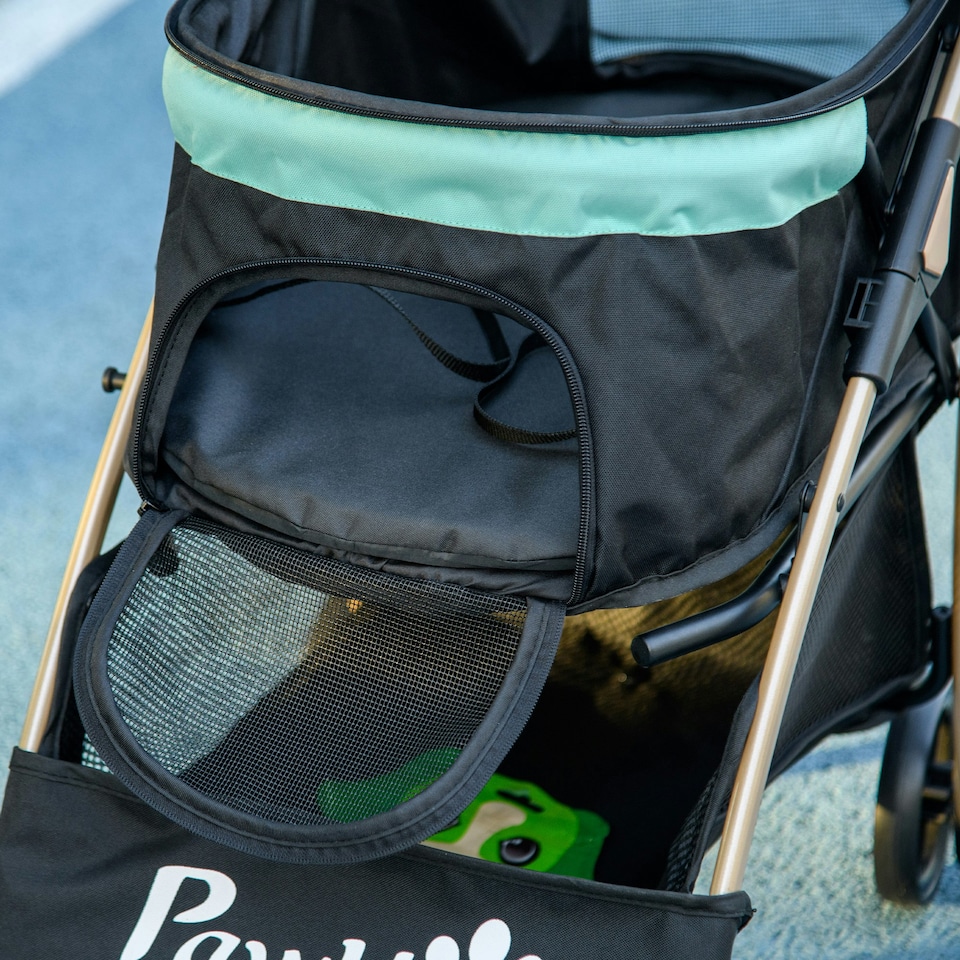image 1 of PawHut Pet Stroller for XS and S Dogs w/ Rain Cover - Green