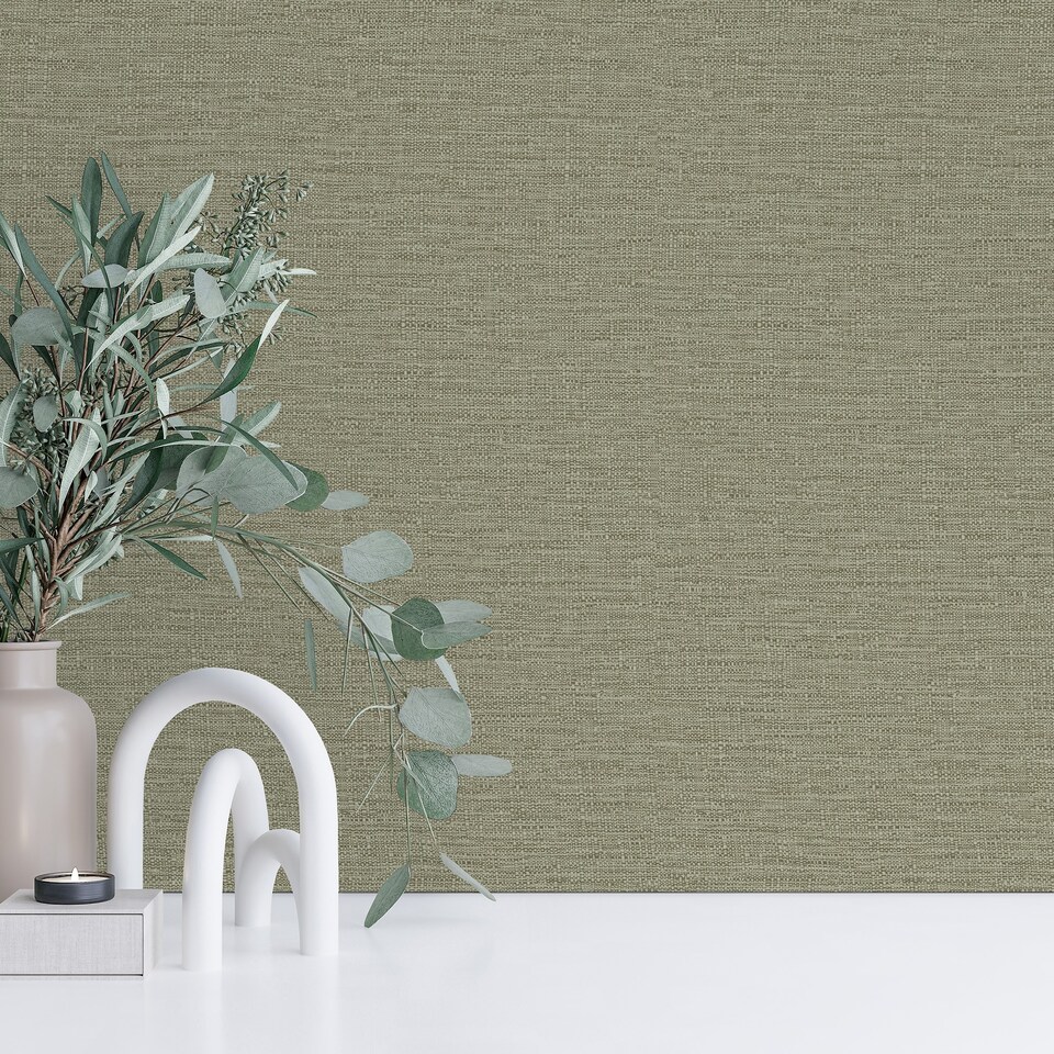 image 1 of Grandeco Telma Slubbed Fabric Hessian Textured Luxury Wallpaper Sage Green | Green | Sage Green | 5.32m2