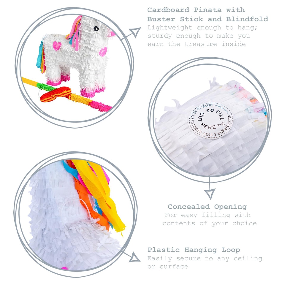 image 1 of Pinatas Unicorn Cardboard Pinata, Stick and Blindfold Set - W43cm x D13cm x H55cm - White