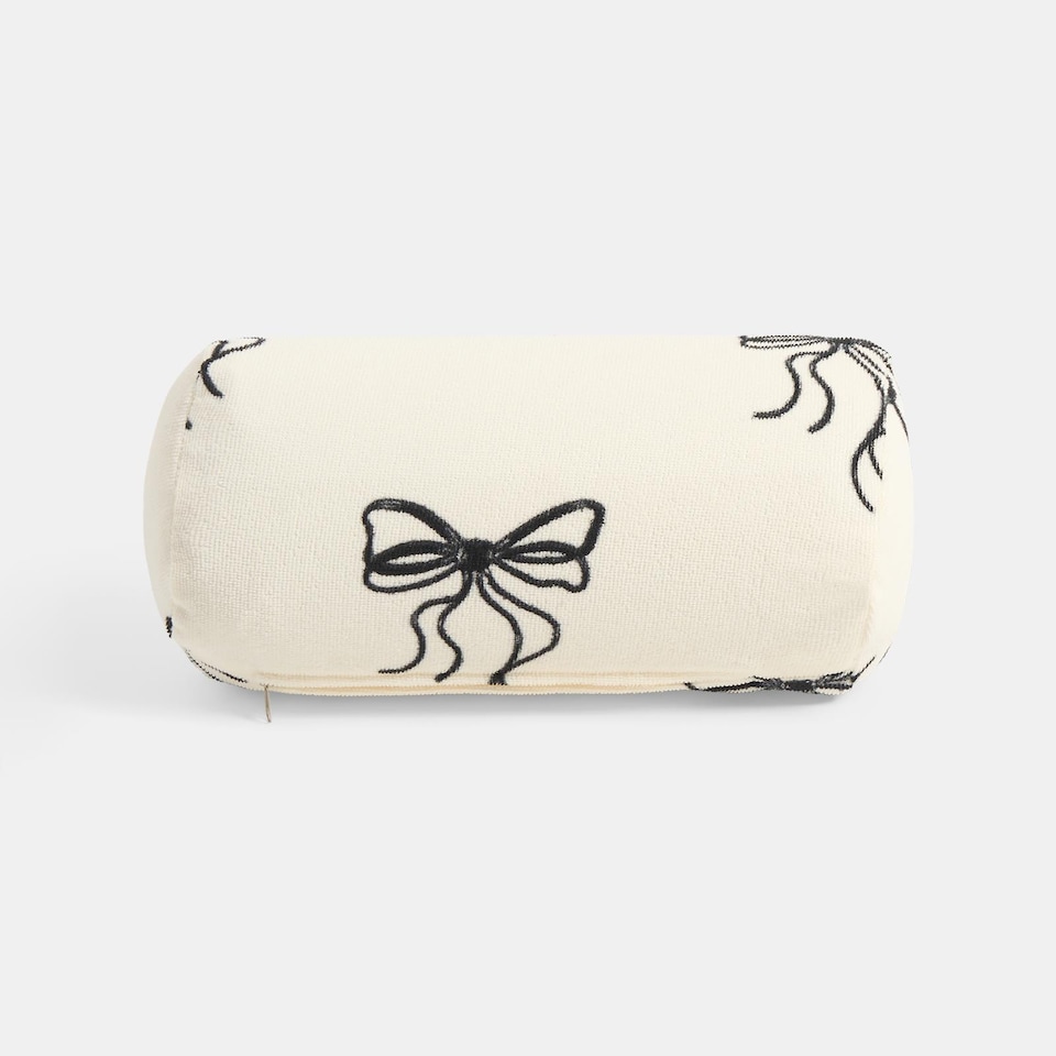 image 1 of OHS Bows Print Beach Bolster Neck Back Support Pillow | White | Monochrome