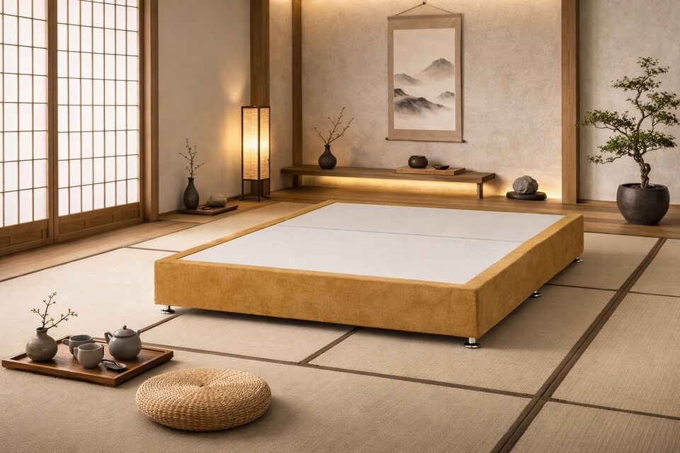 image 1 of Japanese Style Low Divan Base 5FT Kingsize Mustard Plush Velvet