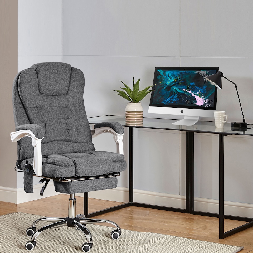 image 1 of Neo Office Chair Brown Faux Leather with Massage Function & Footrest | Grey