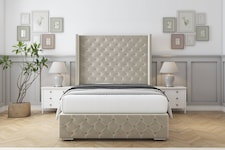 Sloomy Arundel Cream Plush Bed Frame With Mattress With 50" Upholstered Wingback Headboard 6' Super King