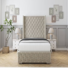 Sloomy Arundel Cream Plush Bed Frame With Mattress With 50" Upholstered Wingback Headboard 6' Super King