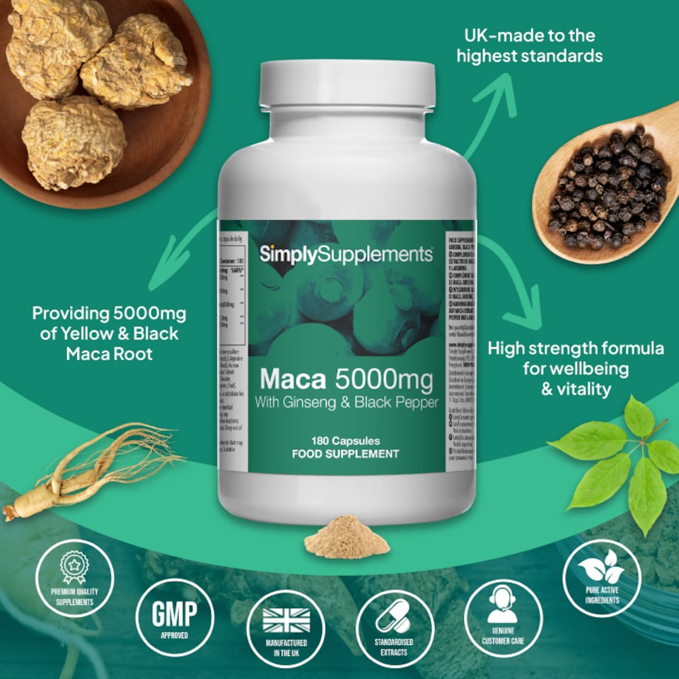 image 1 of Maca Root 5000mg with Ginseng & Black Pepper - 180 Capsules