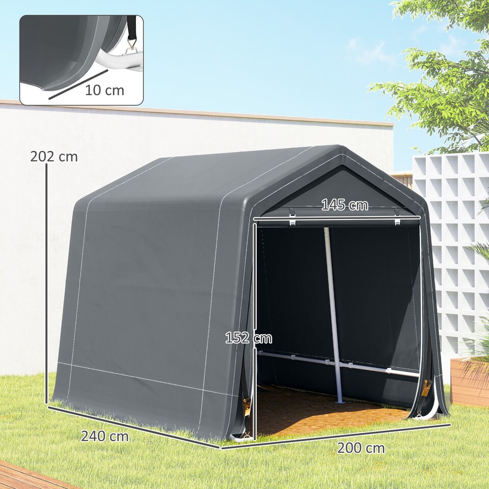 image 1 of Outsunny Outdoor Garden Storage Shed Waterproof Bike Tent w/ Zipper Doors | Grey