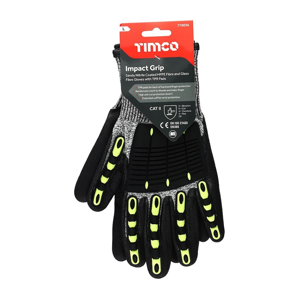 image 1 of Timco - Impact Cut Glove - Sandy Nitrile Coated HPPE Fibre and Glass Fibre Gloves with TPR Pads (Size Large - 1 Each)