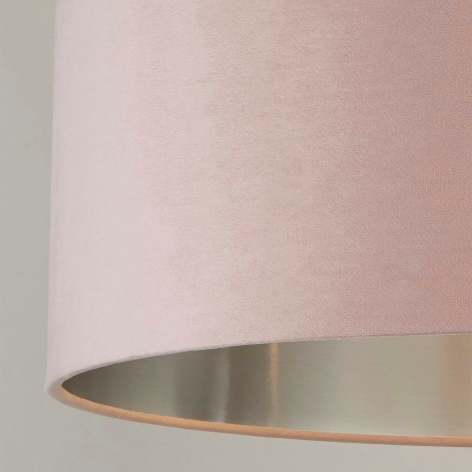 image 1 of PINK VELVET DRUM SHADE & SILVER INNER (D35cm)