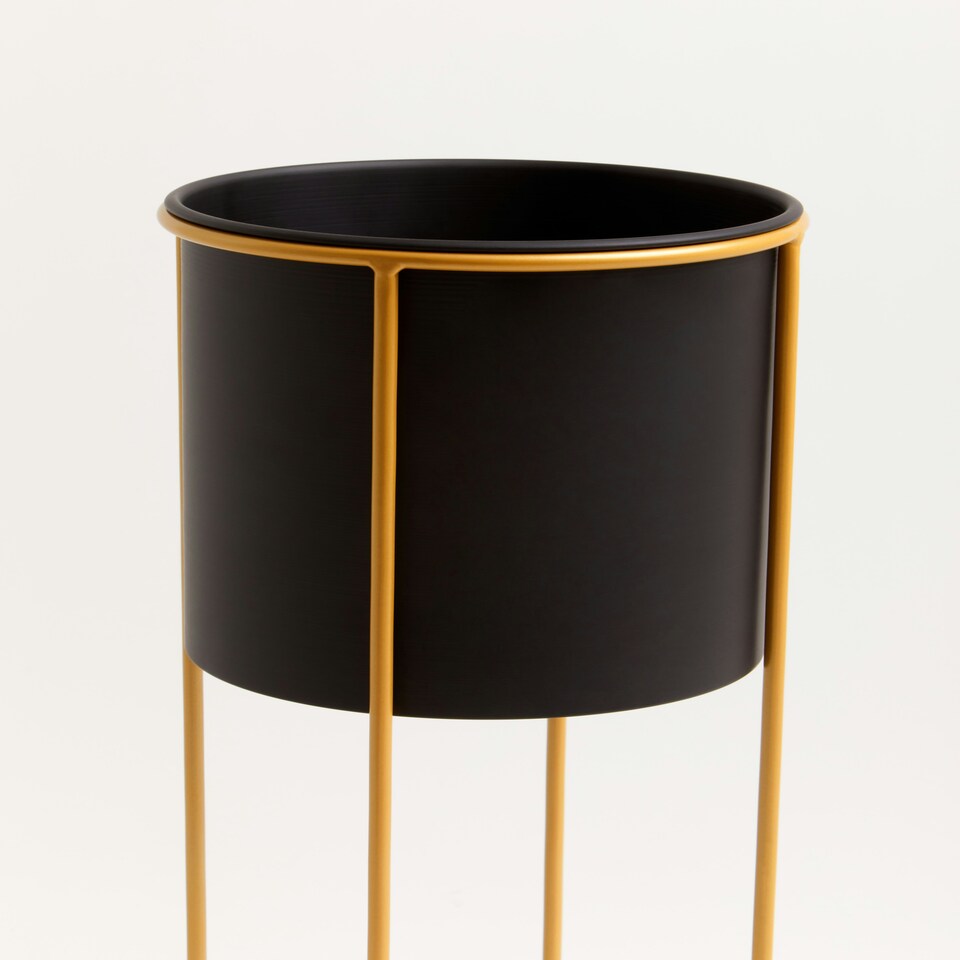 image 1 of Interiors by Premier Contemporary Design Large Black And Gold Floor Standing Planter, Stylish And Functional Large Outdoor Pots Gold