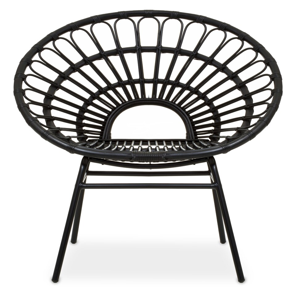 image 1 of Interiors by Premier Natural Rattan Black Round Petal Chair with Black Metal Legs, Rattan Dining Chair, Rattan Lounge Chair Black