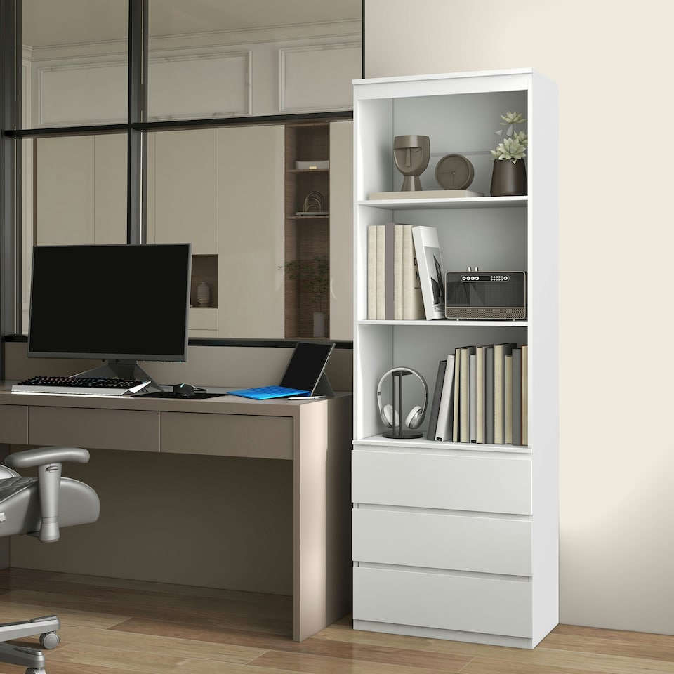 image 1 of HOMCOM 180cm Tall Bookshelf Free Standing Storage Shelf Unit with Storage White
