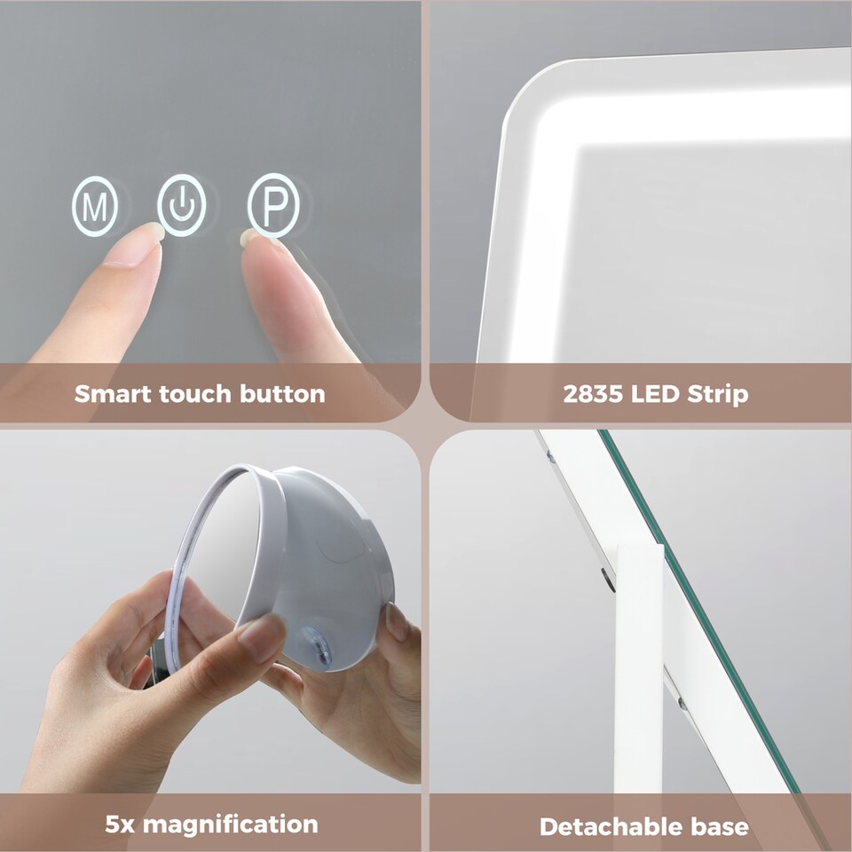image 1 of Emitto Hollywood Mirror Vanity Makeup Mirror with Light 360°Rotation Tabletop