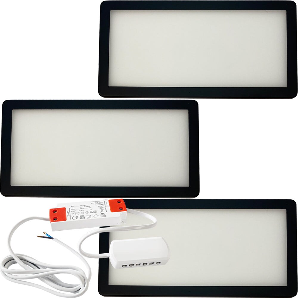 3x Matt Black Ultra-Slim LED Under Cabinet Kitchen Light Kit with Driver - Warm White Glow