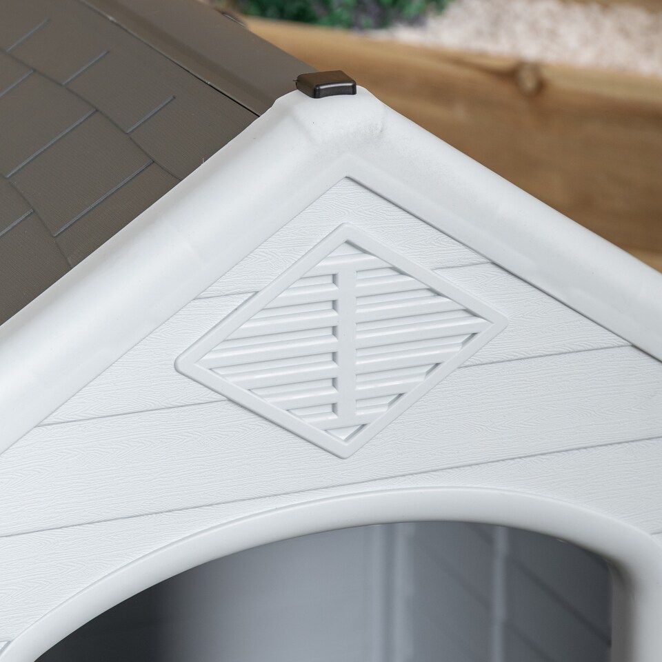 image 1 of 82 x 76cm Samuel Alexander Small Outdoor Plastic Dog House with Raised Bed | Grey | Grey