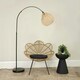 image 1 of ValueLights Louis Black Arched Curved Floor Lamp with Rattan Teardrop Lamp Shade