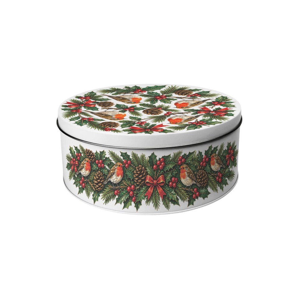 image 1 of Festive Robins Round Christmas Cake Tin