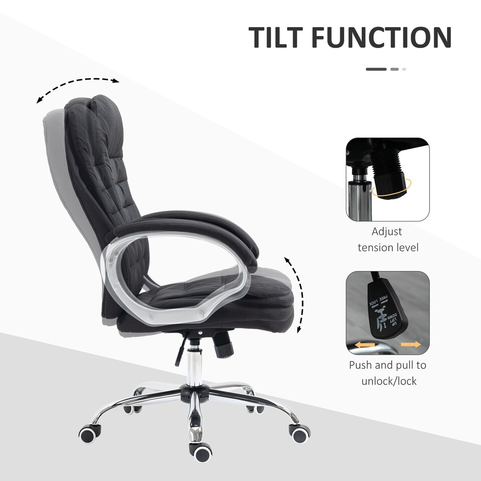 image 1 of HOMCOM Office Chair Computer Chair Executive Office Chair with Height Adjustable, Comfortable Desk Chair for Home Office Fabric Black