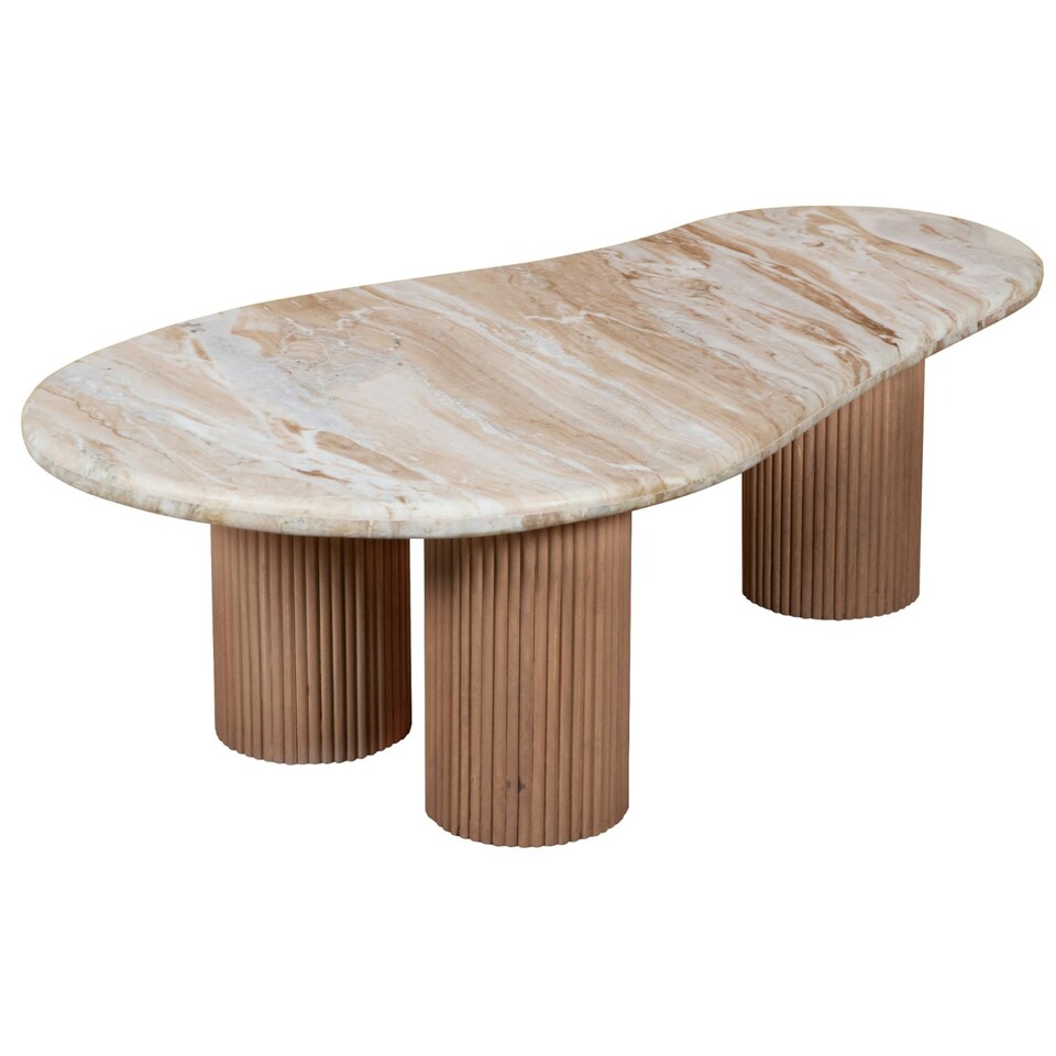 image 1 of Bundi Natural Marble & Wood Pedestal Coffee Table Brown