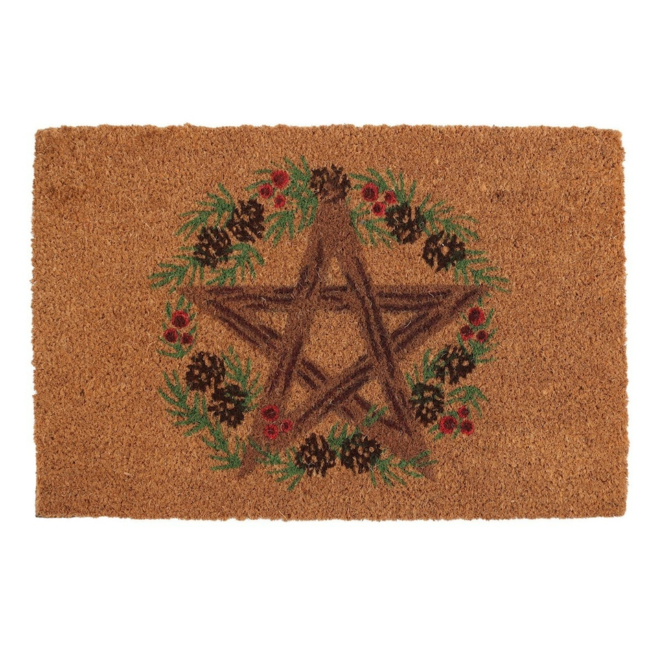 image 1 of Something Different Winter Solstice Pentagram Door Mat - Brown/Green/Red - One Size