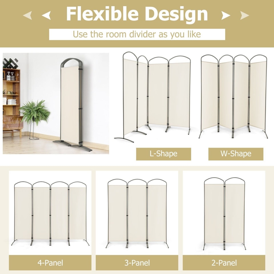 image 1 of COSTWAY 188cm 4 Portable Panel Room Divider Folding Privacy Screen Divider White