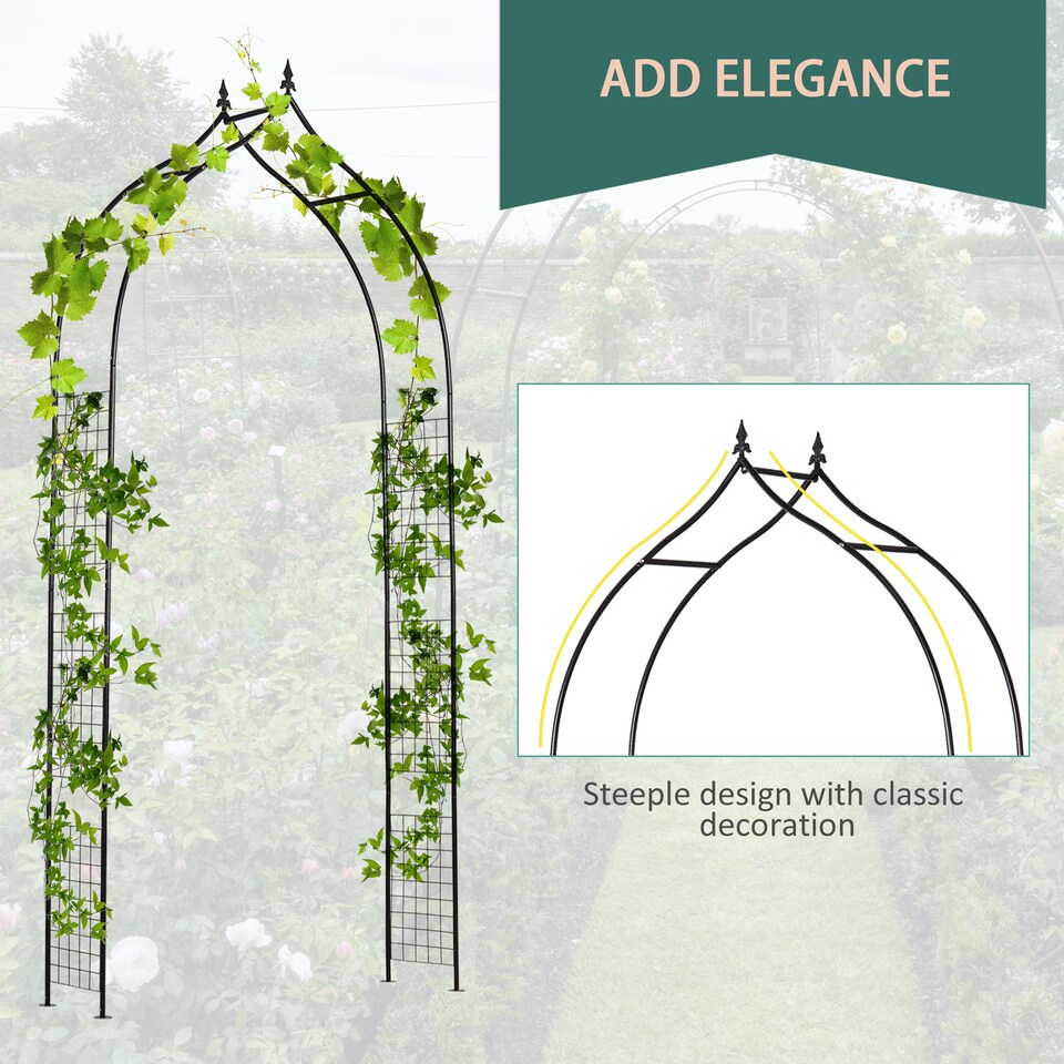 image 1 of Outsunny Metal Vintage Style Garden Arch Lawn Arbor Trellis Climbing Plant Rose