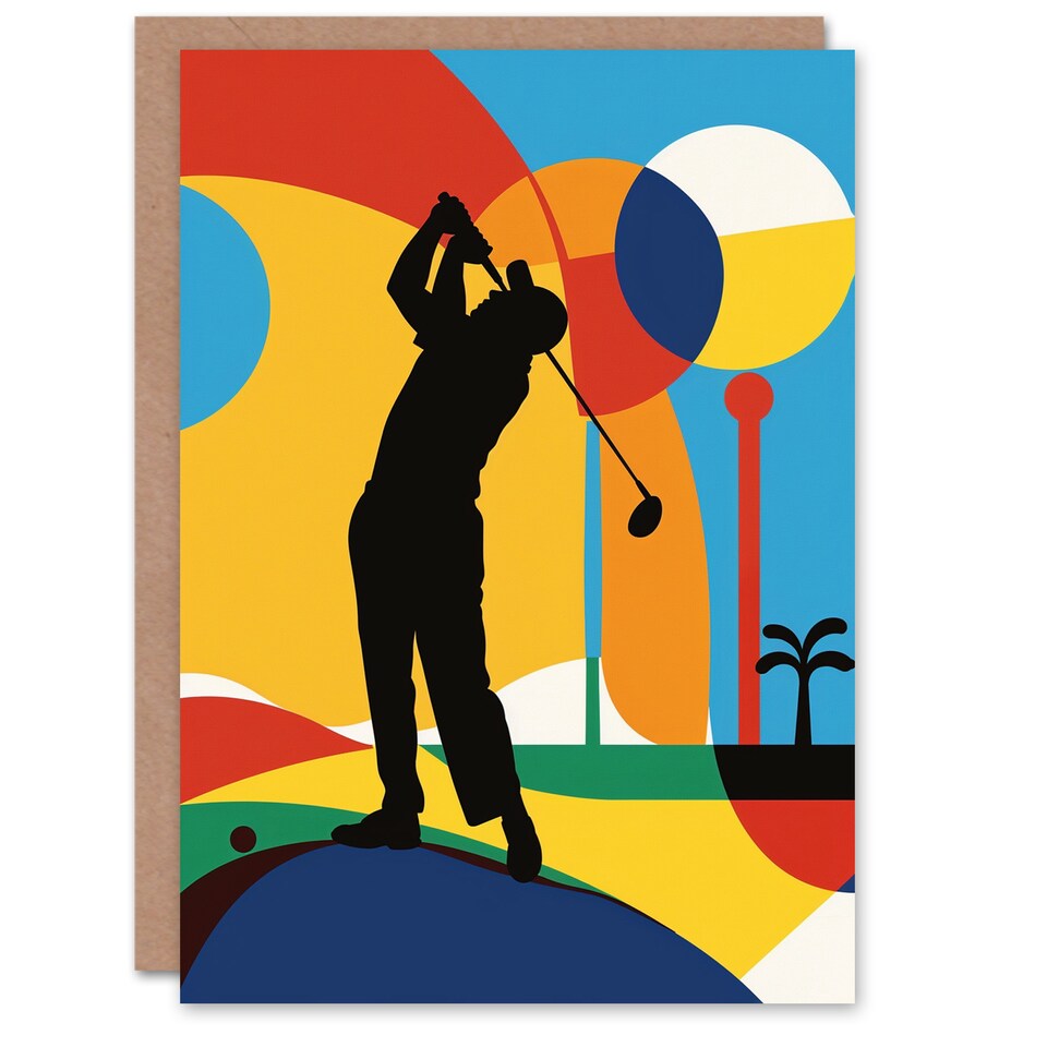 image 1 of Golf Sport Golfer Colourful Abstract Pop Art Birthday Card