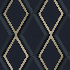 Sample of Profile Geometric Wallpaper in Navy and Gold | Blue | Navy and Gold