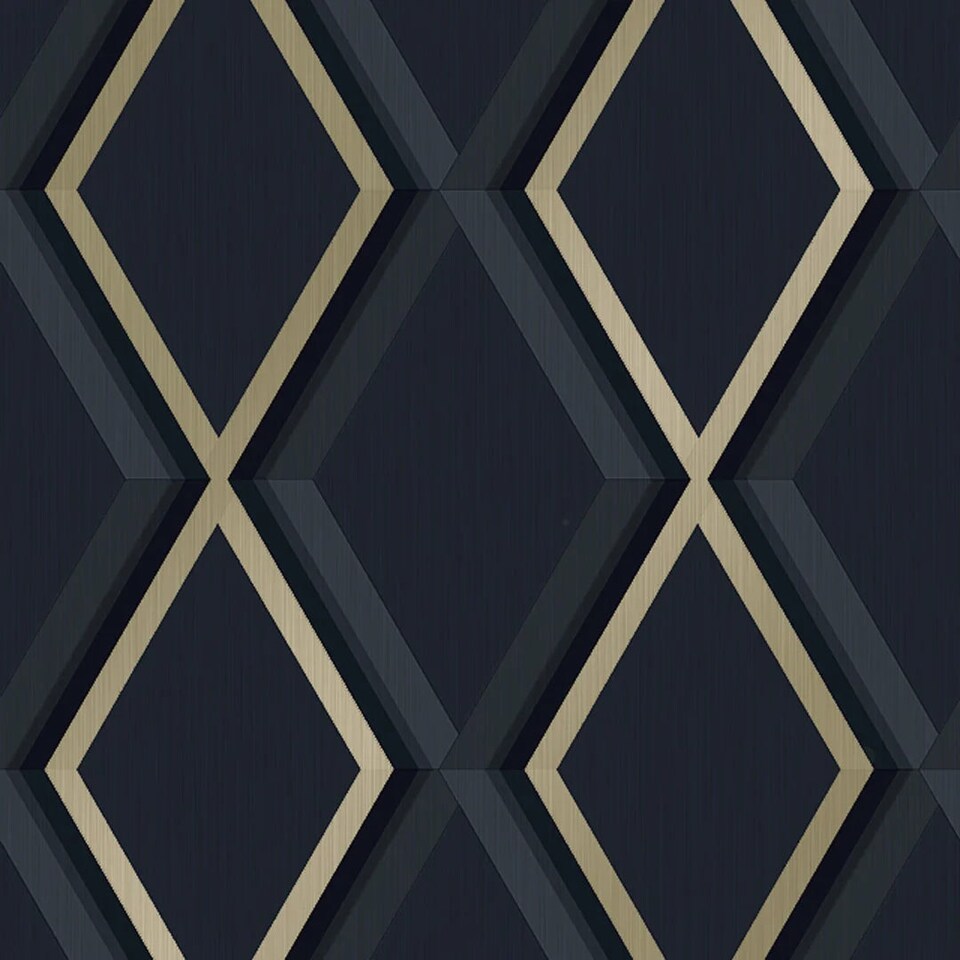 Sample of Profile Geometric Wallpaper in Navy and Gold | Blue | Navy and Gold