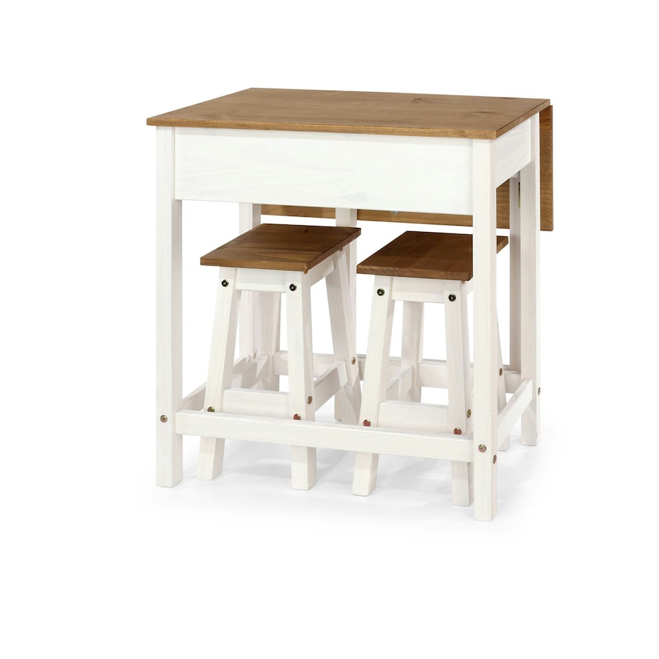 Coson White Breakfast Drop Leaf Table & 2 Stools Set White