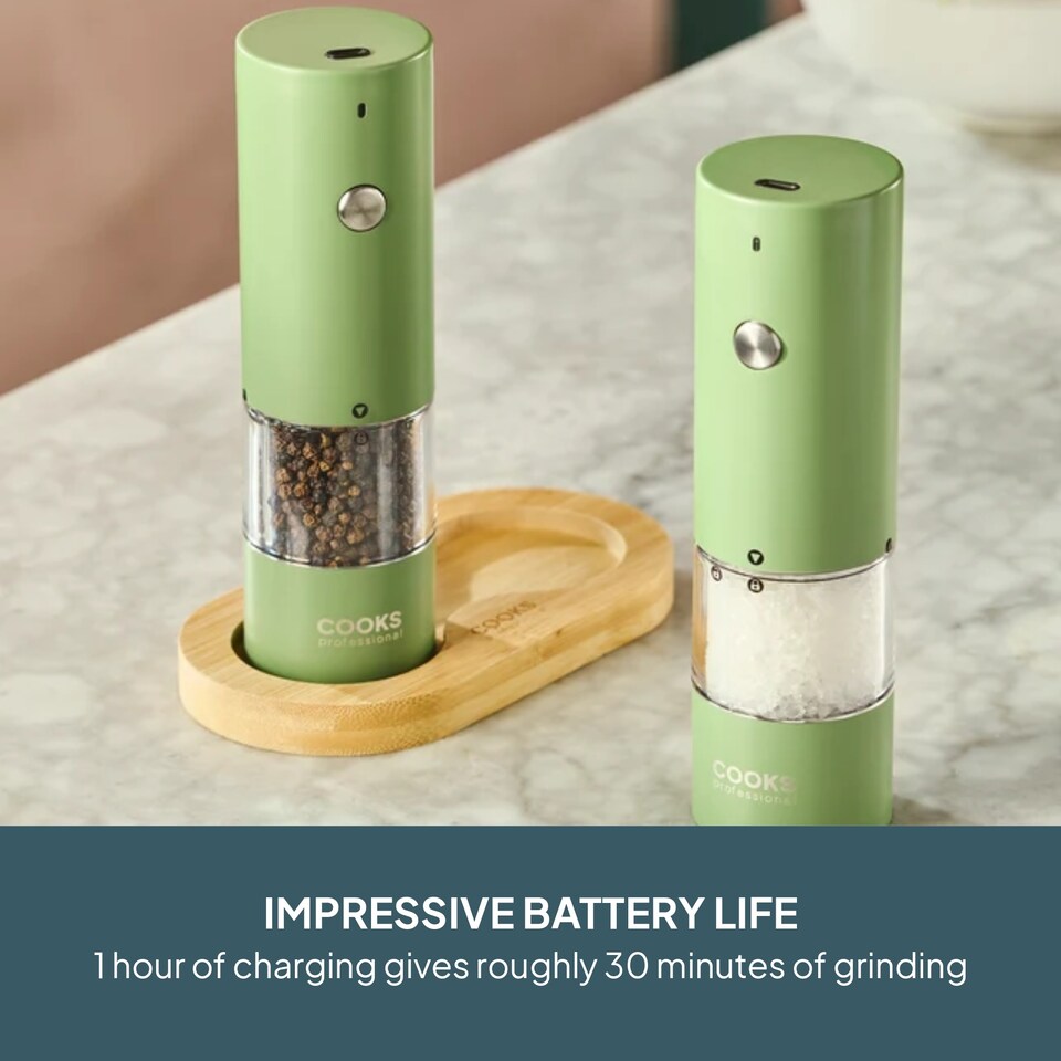 image 1 of Cooks Professional Rechargeable Salt and Pepper Mill Set with Bamboo Base