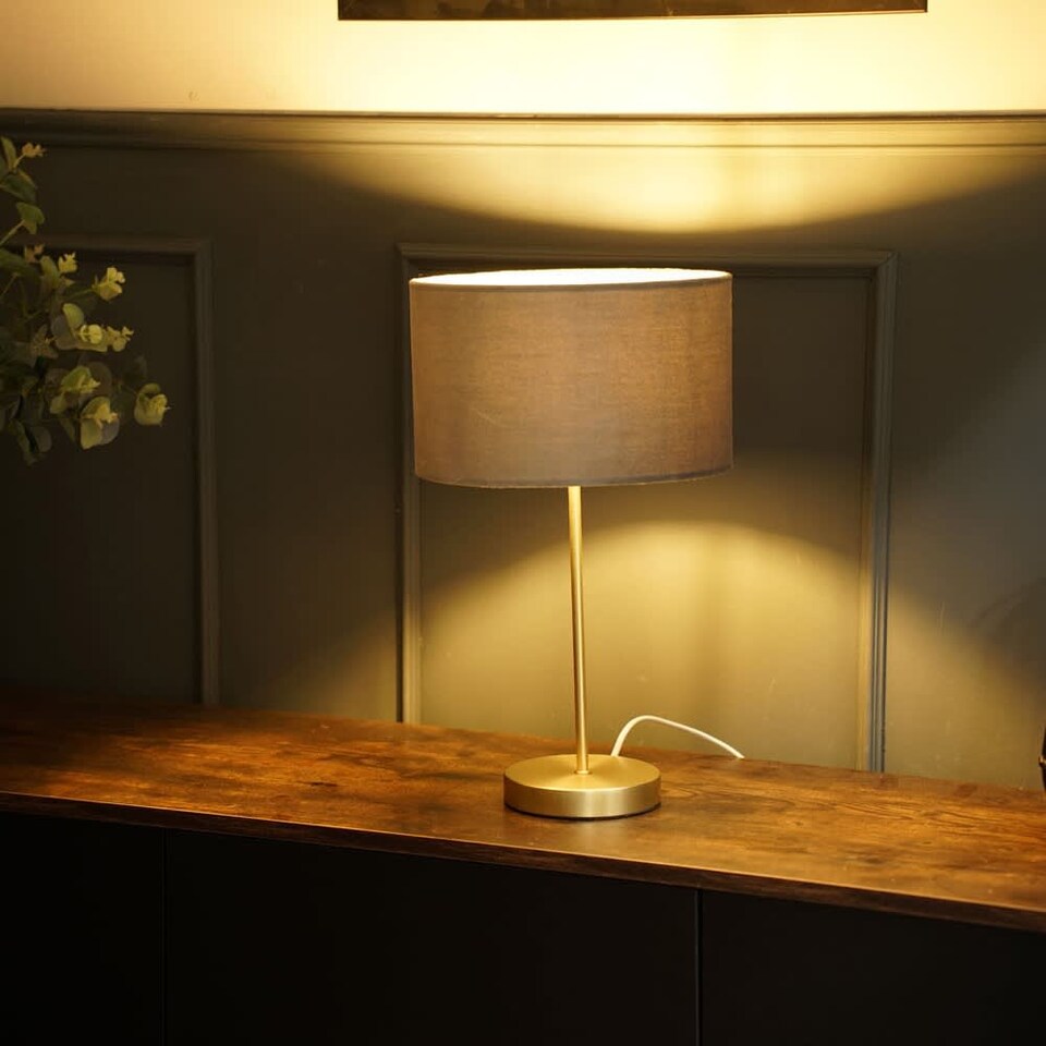 image 1 of ValueLights Charlie Gold Table Lamp Grey Velvet Shade
