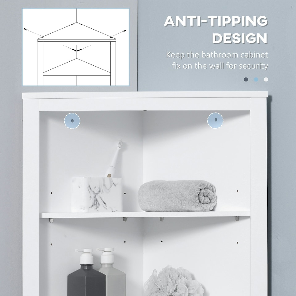 image 1 of kleankin Corner Bathroom Cabinet, Double Doors and Adjustable Shelves, White