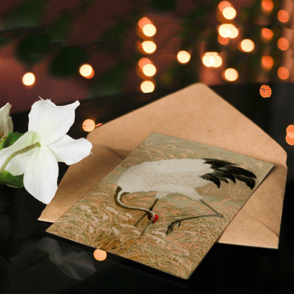 image 1 of G A Audsley Art Card Sarus Crane Foraging in Rice Field
