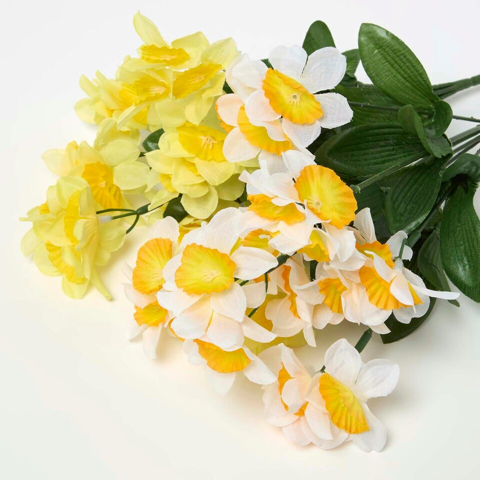 image 1 of Homescapes Set of 2 Yellow and White Daffodil Spray Single Stems