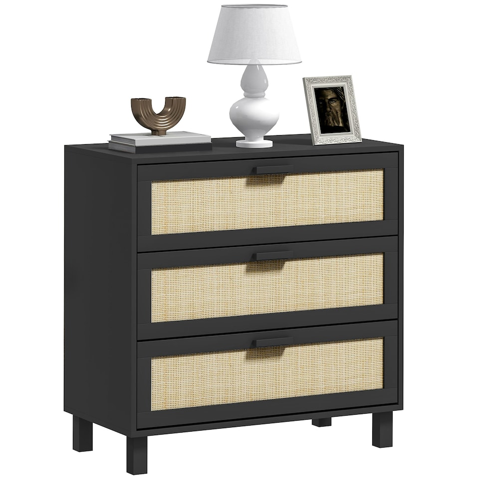 image 1 of HOMCOM 3 Drawer Cabinet Storage Cupboard Sideboard Organiser, Black Black | Nature Wood Finish