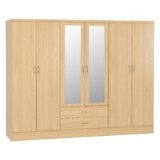 Nevada 6 Door 2 Drawer Mirrored Wardrobe Brown | Sonoma Oak