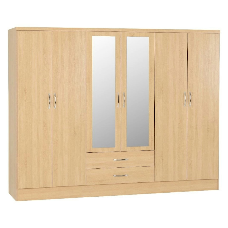 image 1 of Nevada 6 Door 2 Drawer Mirrored Wardrobe Brown | Sonoma Oak