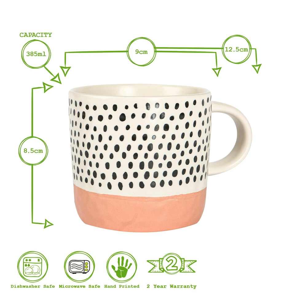 image 1 of Nicola Spring Ceramic Dipped Dots Coffee Mugs - 385ml - Pink - Pack of 6