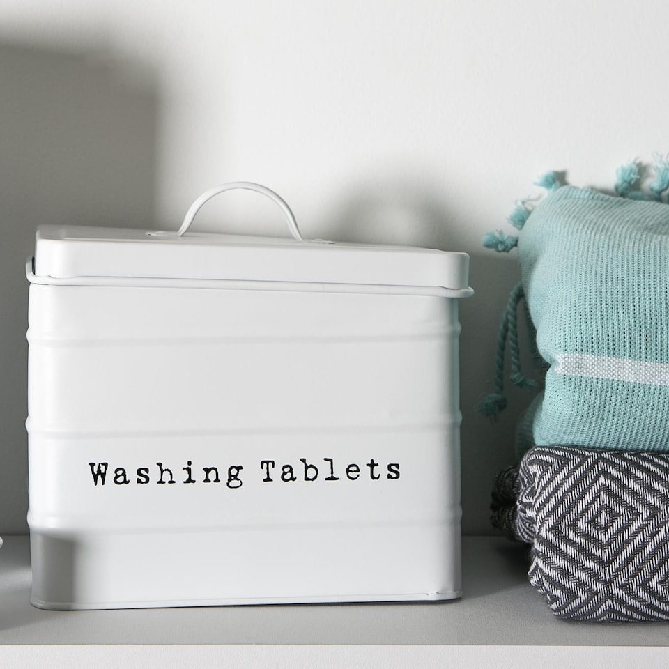 image 1 of Harbour Housewares Vintage Metal Washing Tablets Canister - White | White | Matt White | 1