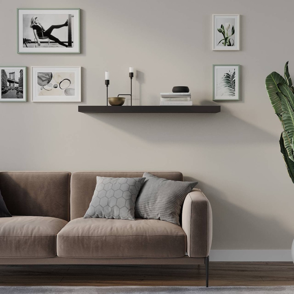 image 1 of Floating Wooden Wall Shelves - 90x23.5cm | Black | Black & Set of 2 | 2
