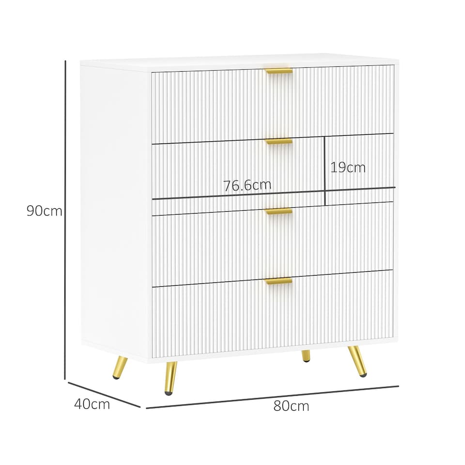 image 1 of HOMCOM Chest of Drawers with 4 Drawers for Bedroom, Living Room, White