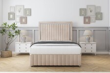Sloomy Boston Chrome Sand Naples Divan Bed With Mattress 4 Drawers With 26" Strutted Headboard & 12" Matching Footboard 5' King | Cream | Sand | King | 1