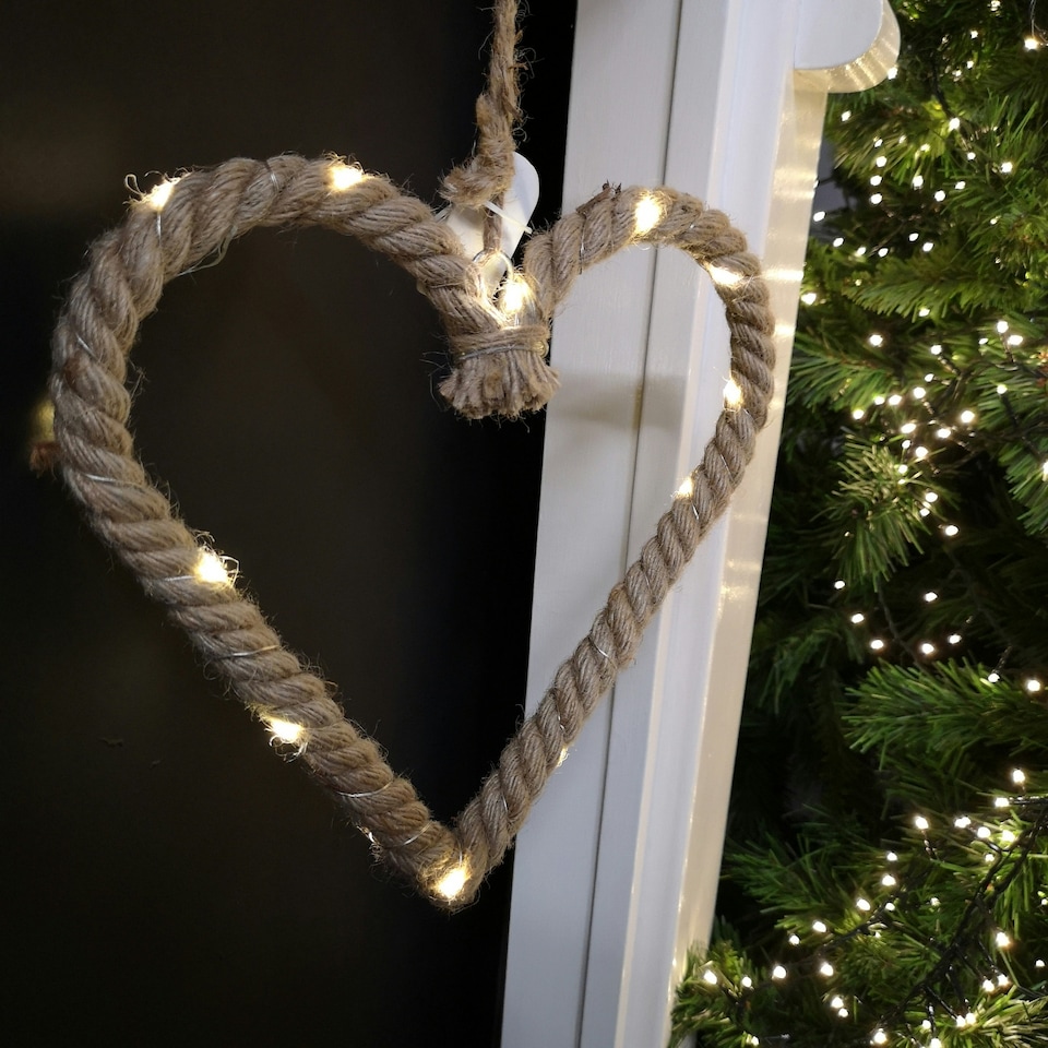 image 1 of 35cm Battery Operated Warm White Pin Wire LED Lit Hanging Christmas Rope Heart