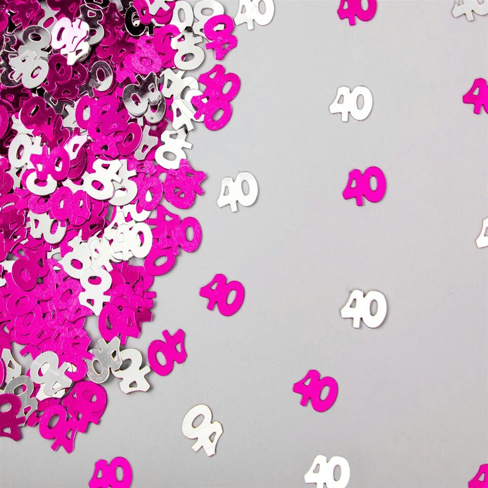 image 1 of 4 Packs of Pink & Silver Happy 40th Birthday Confetti