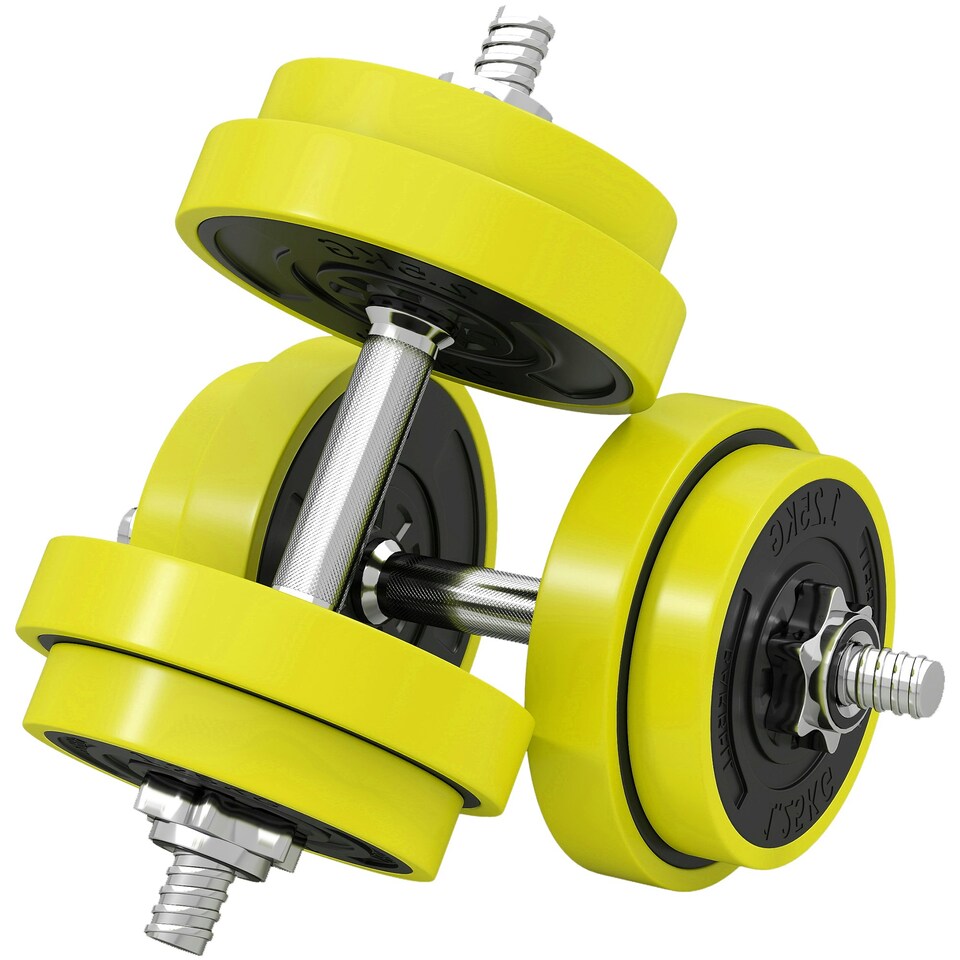 image 1 of HOMCOM Adjustable 20KGS Barbell & Dumbbell Set for Home Gym, Yellow Standard