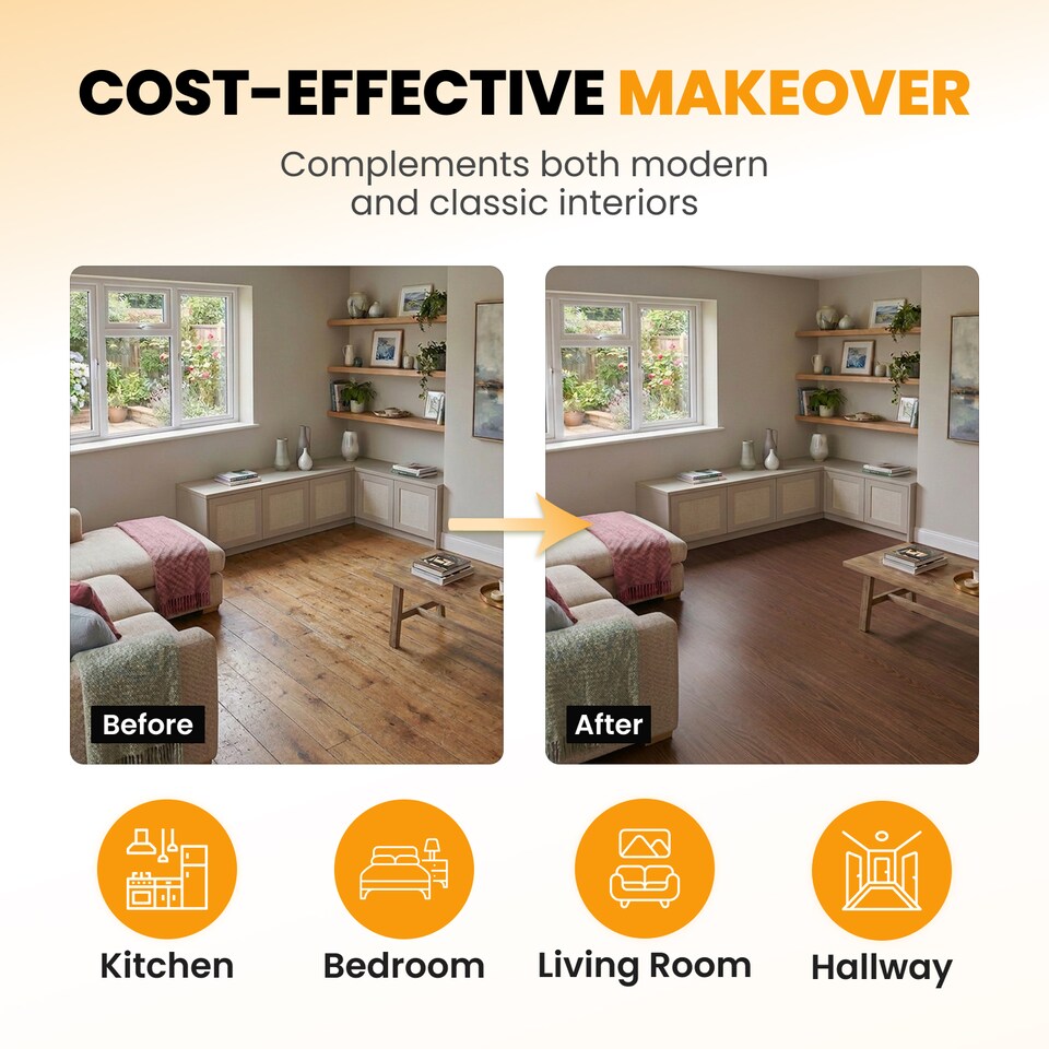 image 1 of NOVECRAFTO Self Adhesive Vinyl Floor Planks – Peel & Stick Flooring – Brown Wood Effect – Easy DIY Installation – Durable & Waterproof Tiles | Brown | 2.78 sqm