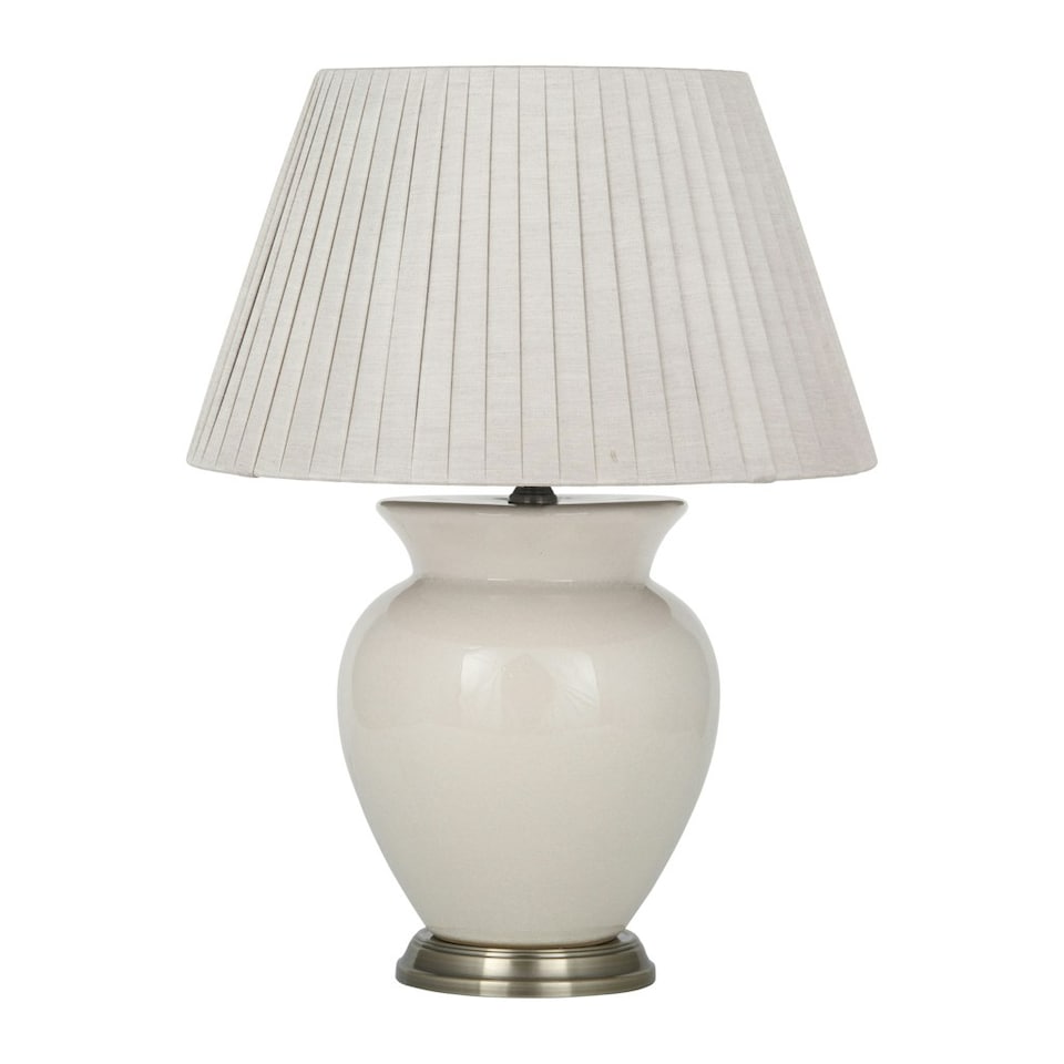 image 1 of Cream Ceramic Table Lamp With Pleat Empire Lampshade