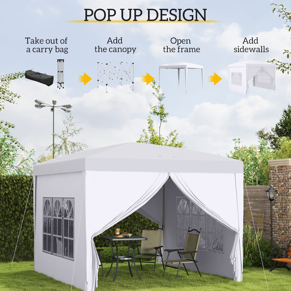 image 1 of Outsunny 3x3(m) Garden Pop Up Gazebo Canopy Marquee w/ Carry Bag, White