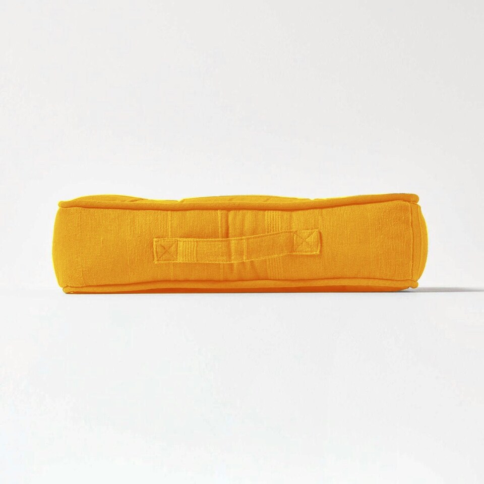 image 1 of Homescapes Rajput Ribbed Cotton Floor Cushion Mustard Yellow Yellow