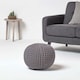 image 2 of Homescapes Sea Grey Round Cotton Knitted Pouffe Footstool - 35 x 40 cm | Grey | H 35cm x W 40cm